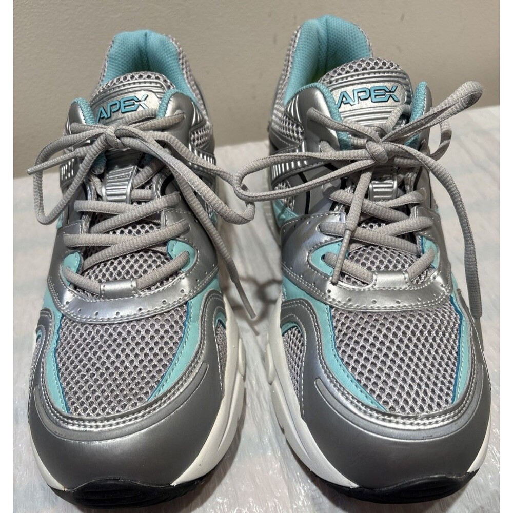 APEX BOSS Runner Orthotic Sneaker Shoe Silver/Sea Blue X527W Women's Size 10.5